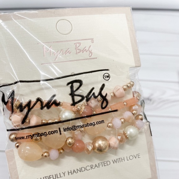 NWT Myra Bag Ebullient Stacking Bracelet Beaded Stacked baby Pink and gold color - Picture 2 of 2